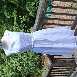 Ladies halter dress, white w white polka dots, belted, lined, side zip, sz 16